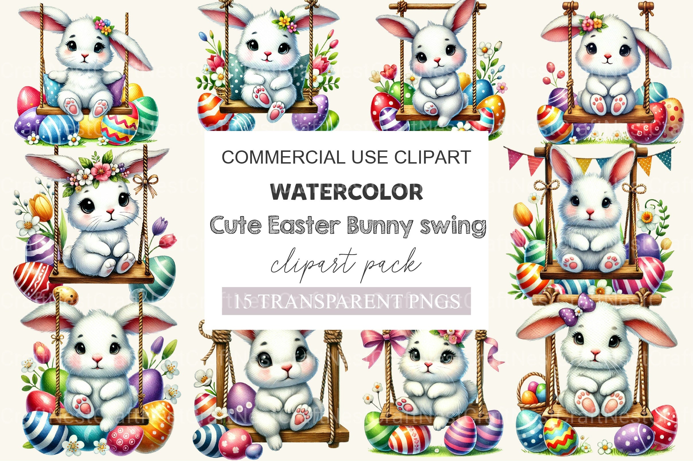 Cute Easter Bunny Swing Clipart Bundle - CraftNest - Digital Crafting and Art
