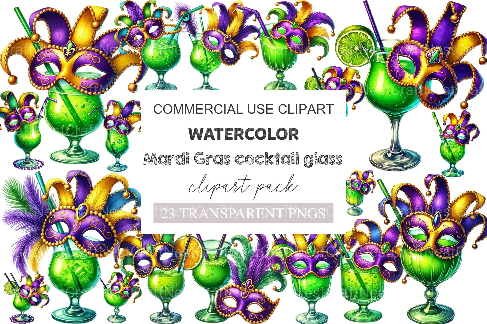 Mardi Gras Cocktail Glass Clipart Bundle - CraftNest - Digital Crafting and Art