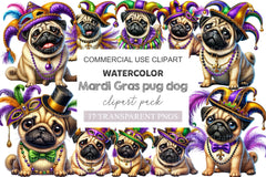 Mardi Gras Pug Dog Clipart Bundle - CraftNest - Digital Crafting and Art