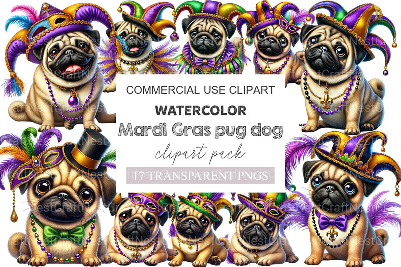 Mardi Gras Pug Dog Clipart Bundle - CraftNest - Digital Crafting and Art