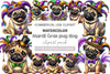 Mardi Gras Pug Dog Clipart Bundle