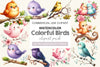 Colorful Birds On Branch Clipart Bundle