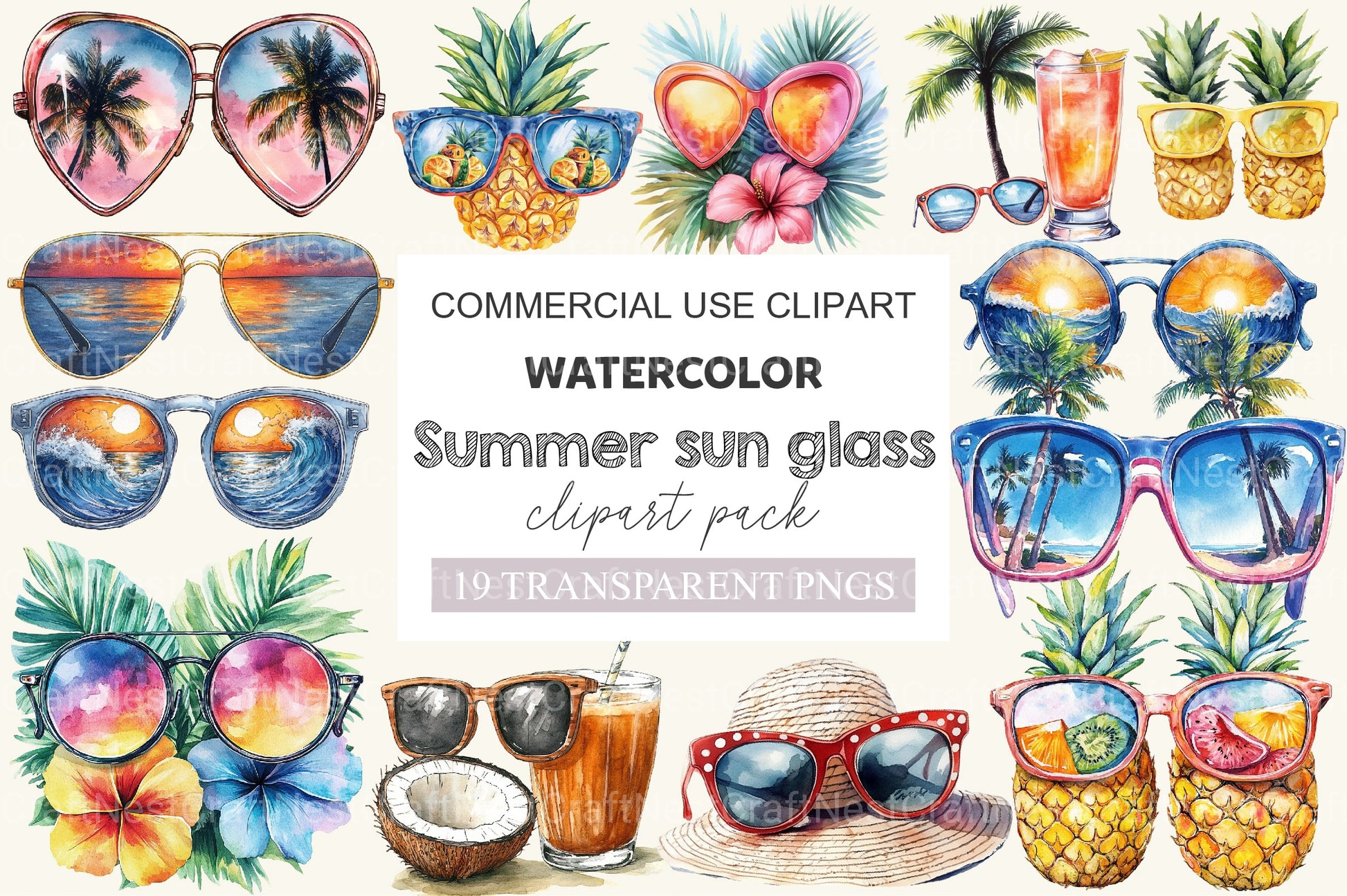 Summer Sun Glass Clipart Bundle - CraftNest - Digital Crafting and Art