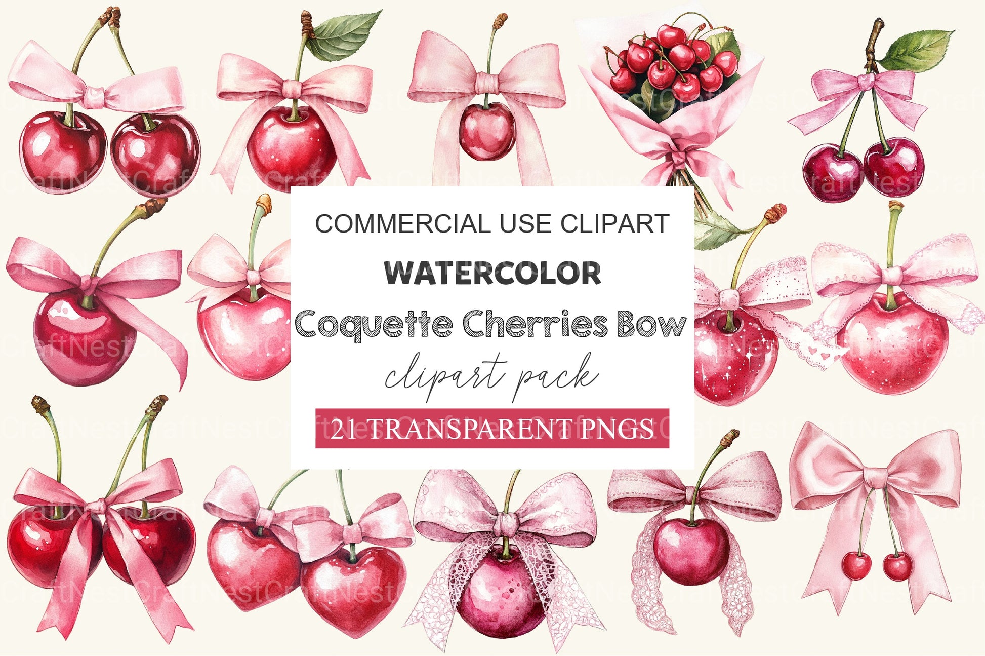 Coquette Cherries Bow Clipart Bundle 2 - CraftNest - Digital Crafting and Art