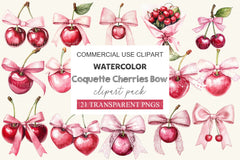 Coquette Cherries Bow Clipart Bundle 2 - CraftNest - Digital Crafting and Art