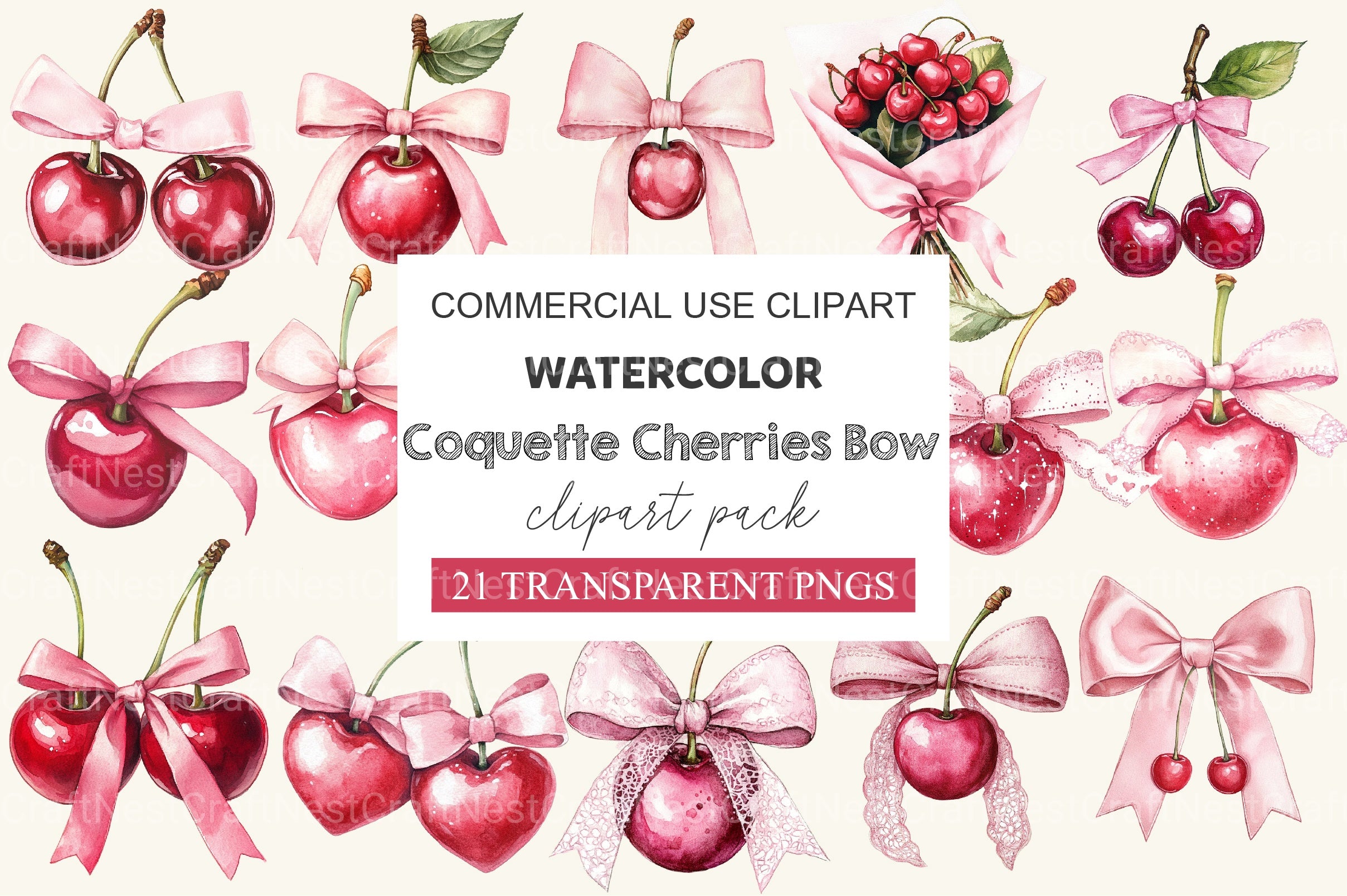 Coquette Cherries Bow Clipart Bundle 2 - CraftNest - Digital Crafting and Art