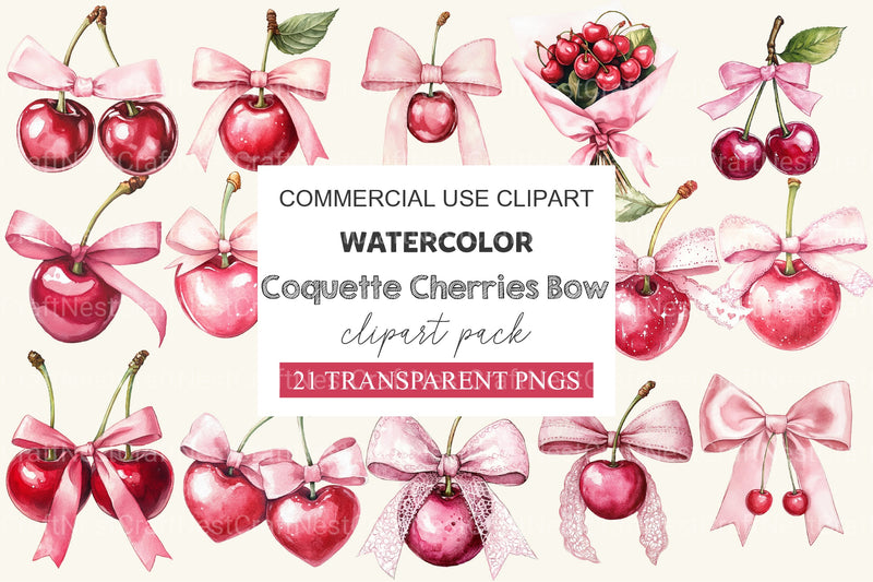 Coquette Cherries Bow Clipart Bundle 2 - CraftNest - Digital Crafting and Art