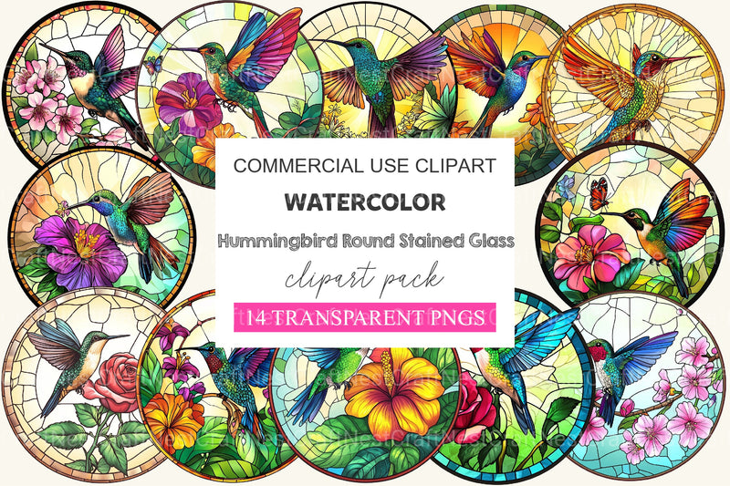 Hummingbird Round Stained Glass Clipart Bundle - CraftNest - Digital Crafting and Art