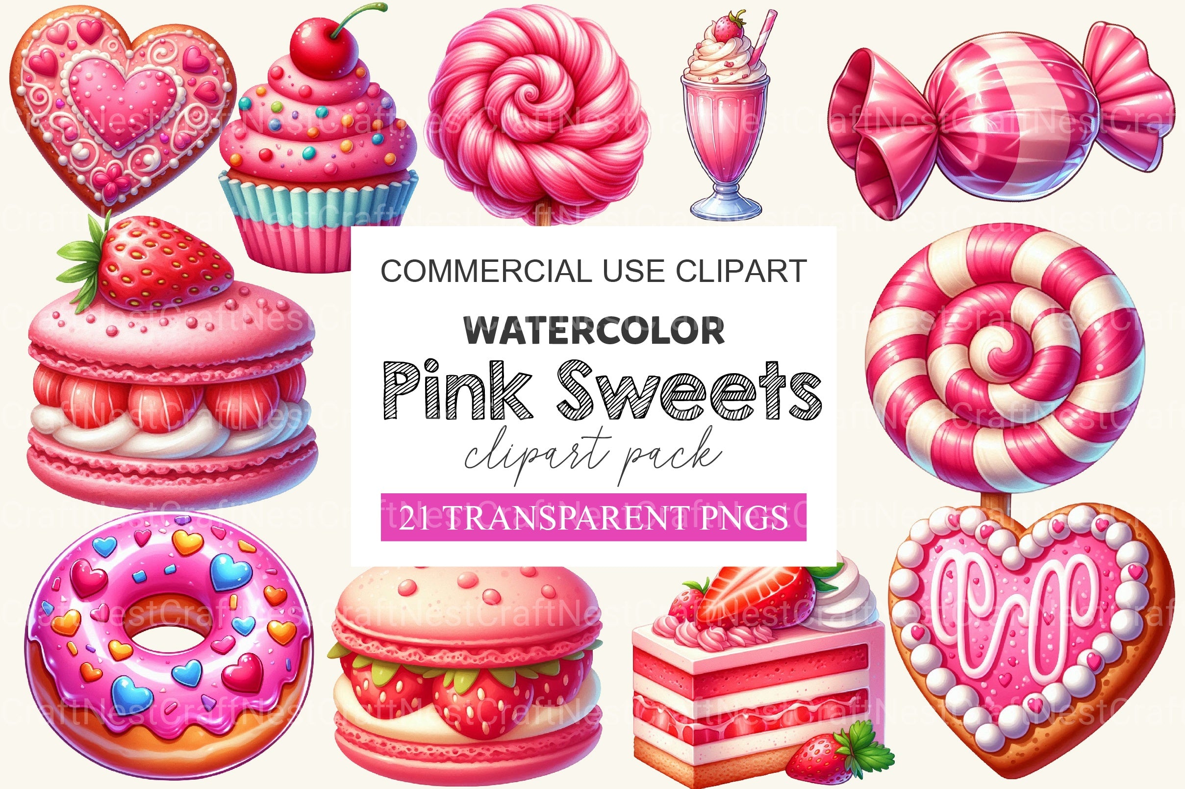 Pink Sweets Clipart Bundle - CraftNest - Digital Crafting and Art