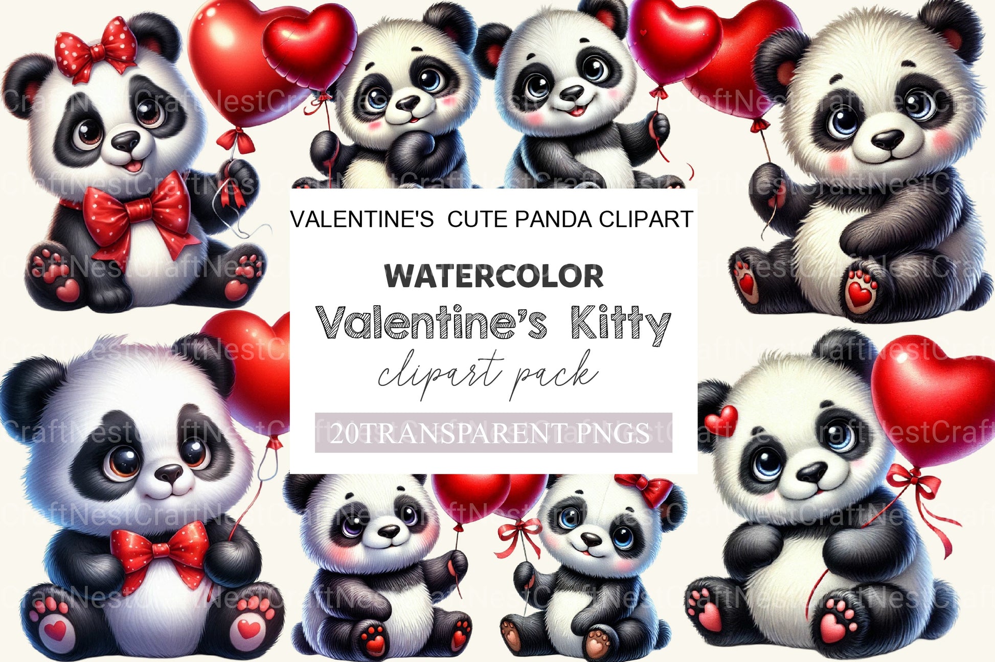 Valentine's Cute Panda Clipart Bundle - CraftNest - Digital Crafting and Art