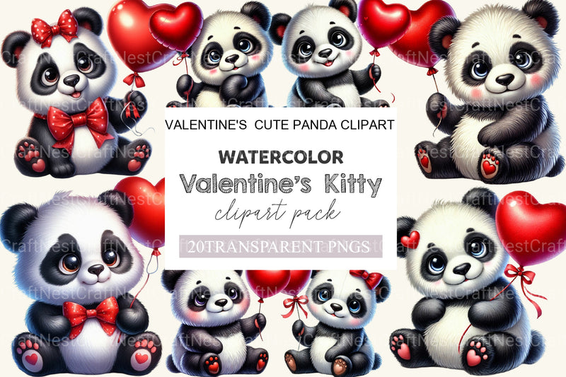 Valentine's Cute Panda Clipart Bundle - CraftNest - Digital Crafting and Art