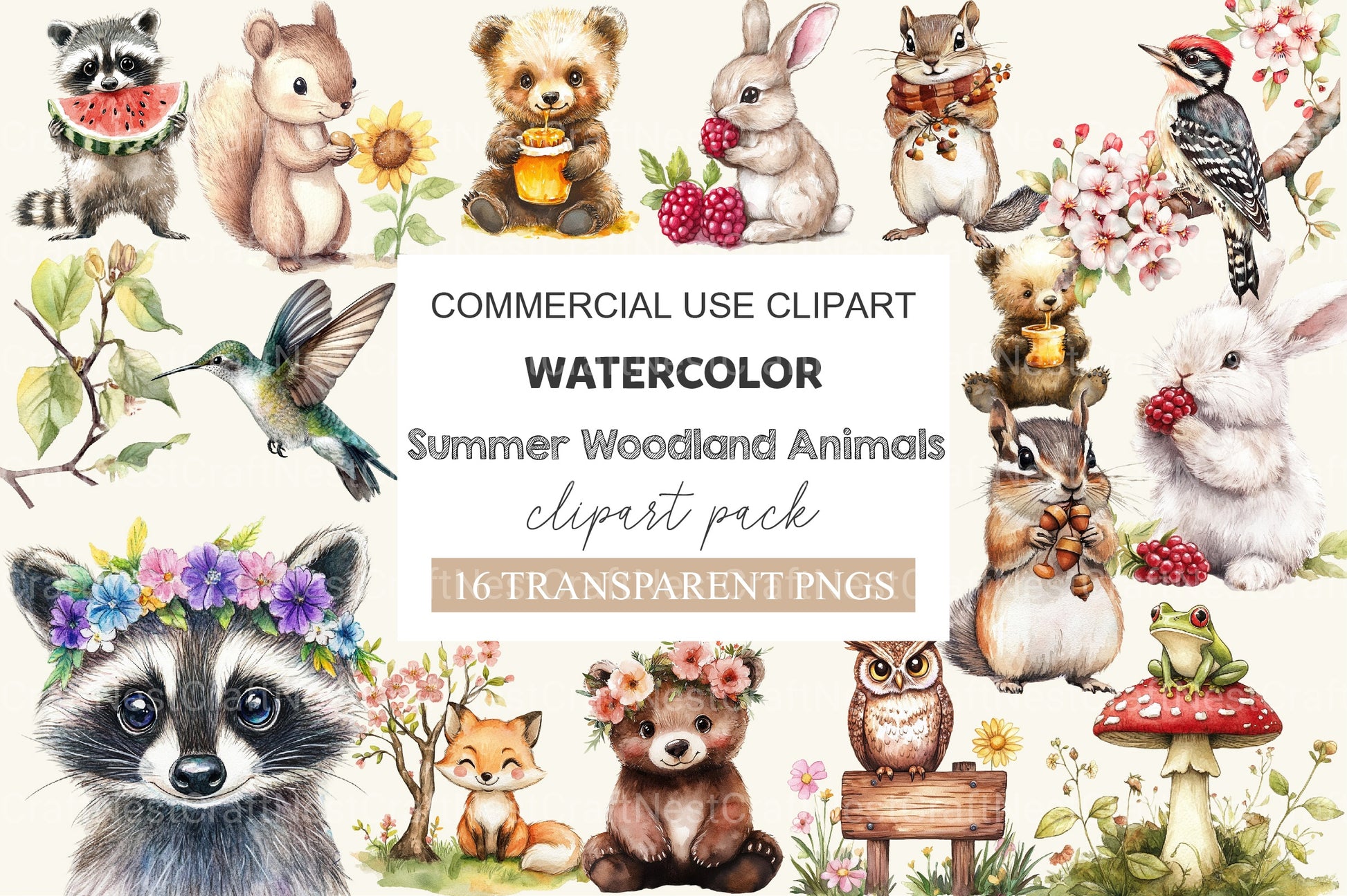 Summer Woodland Animals Clipart Bundle - CraftNest - Digital Crafting and Art