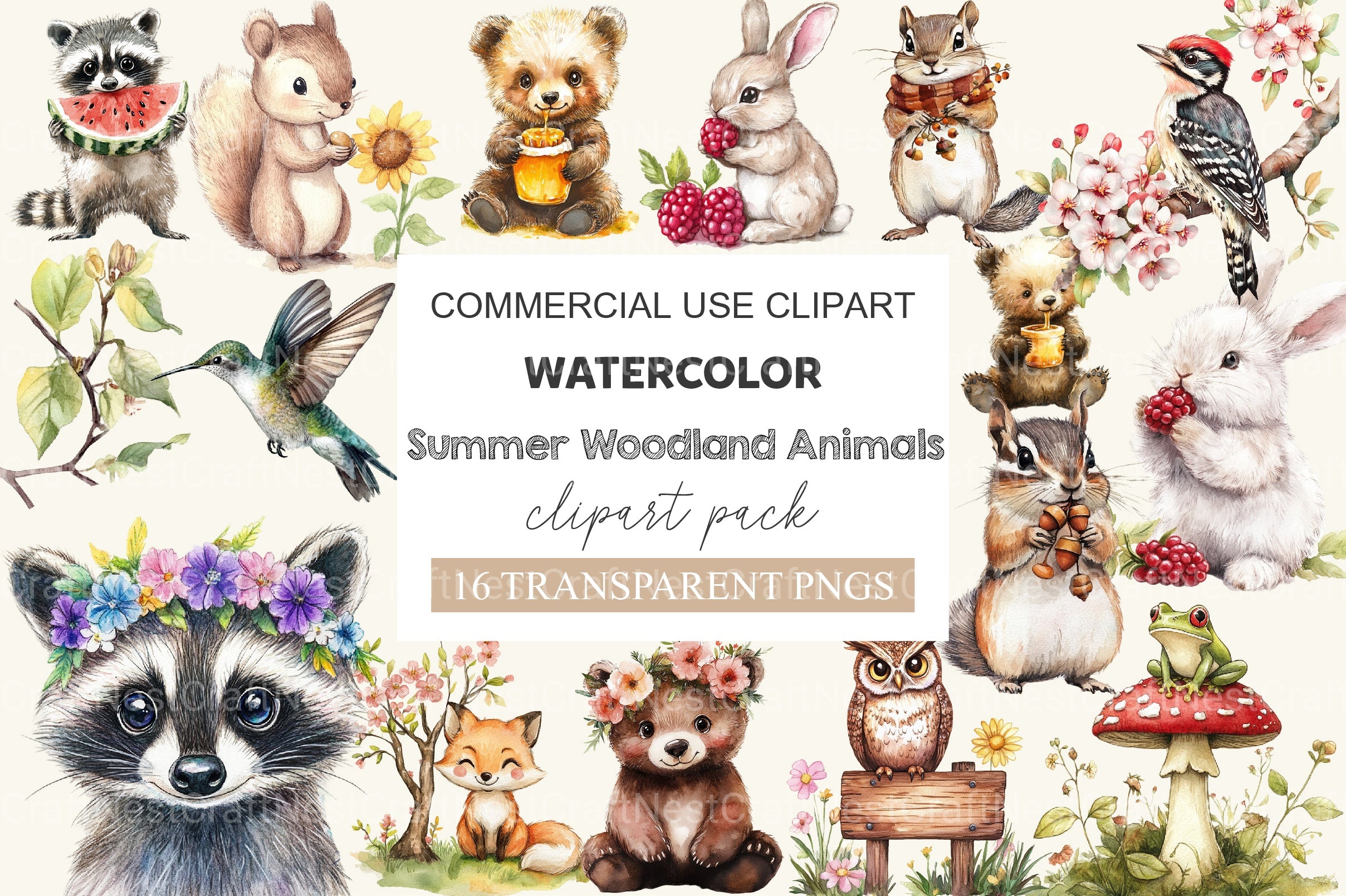 Summer Woodland Animals Clipart Bundle - CraftNest - Digital Crafting and Art