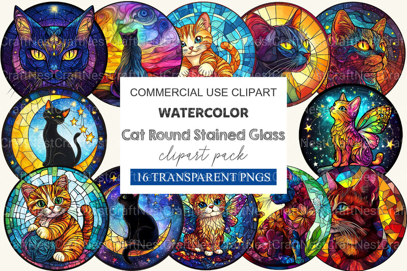 Cat Round Stained Glass Clipart Bundle - CraftNest - Digital Crafting and Art