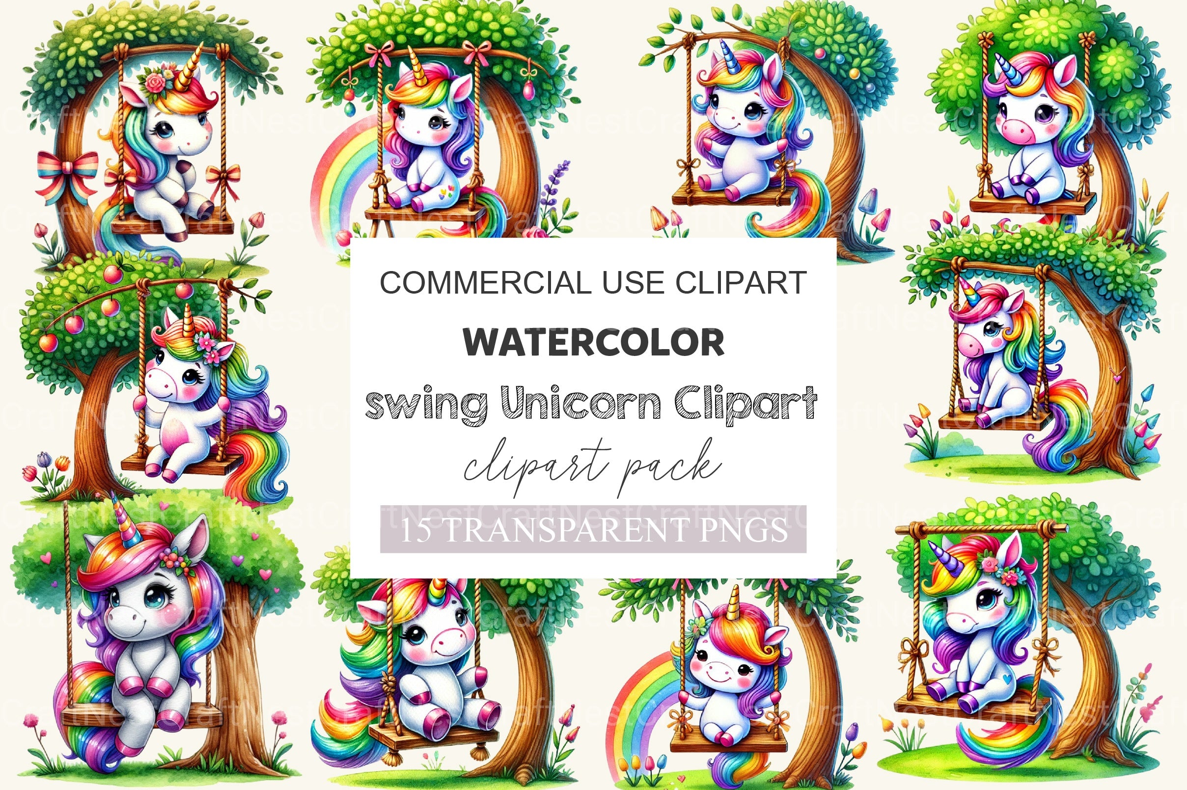 Swing Unicorn Clipart Bundle - CraftNest - Digital Crafting and Art