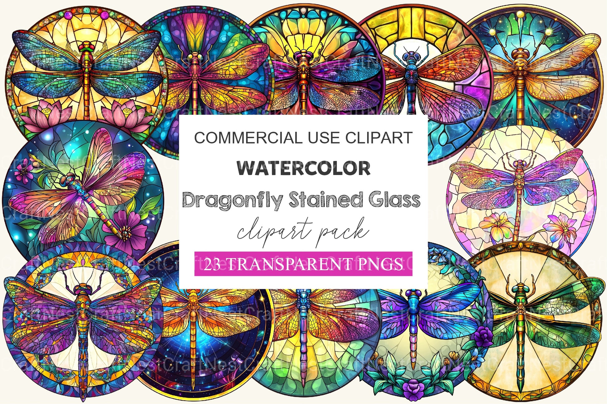 Dragonfly Stained Glass Clipart Bundle - CraftNest - Digital Crafting and Art
