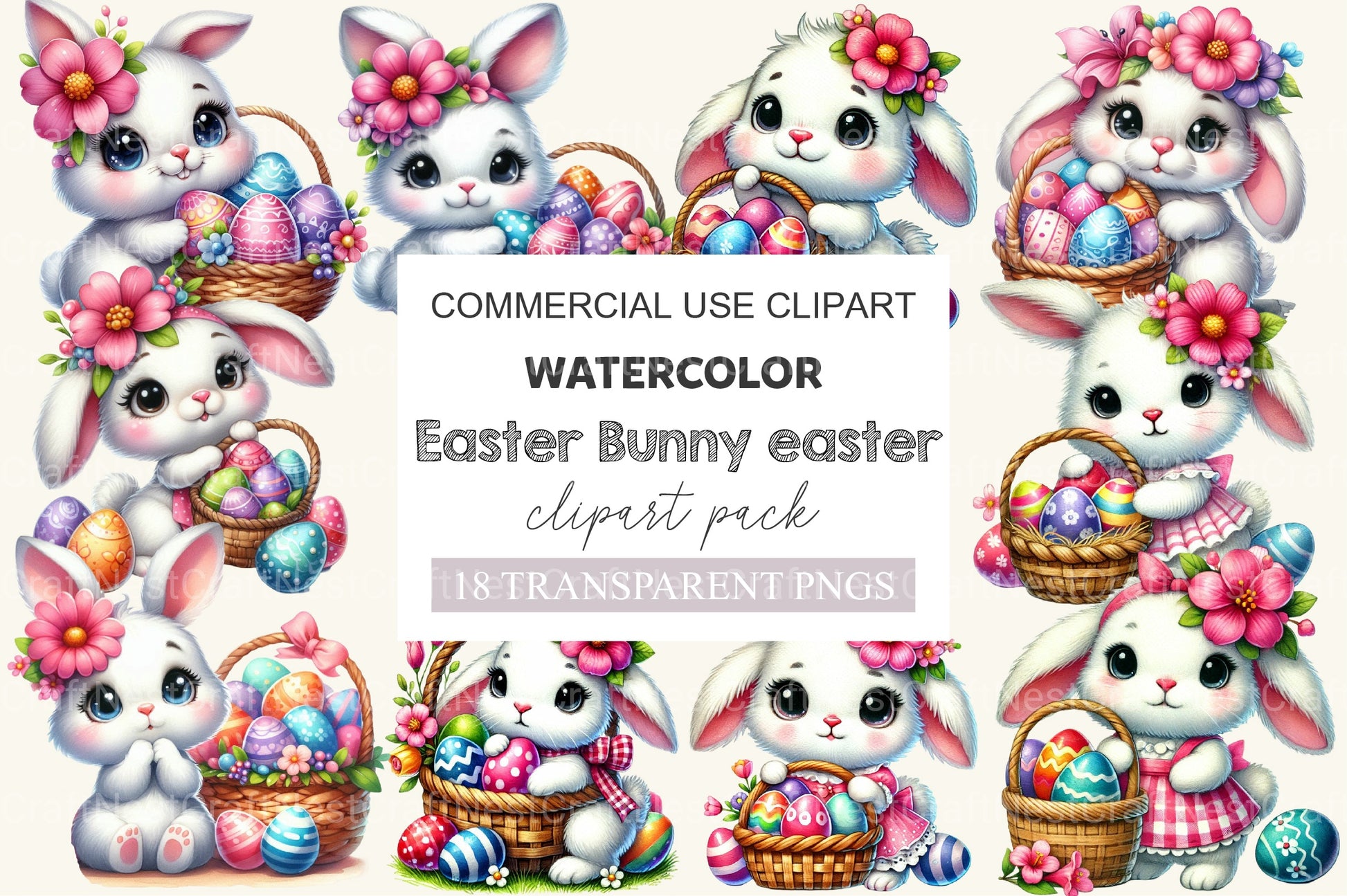 Cute Easter Bunny Easter Egg Clipart Bundle - CraftNest - Digital Crafting and Art