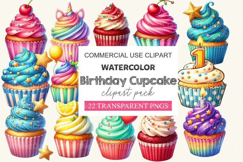 Birthday Cupcake Clipart Bundle - CraftNest - Digital Crafting and Art