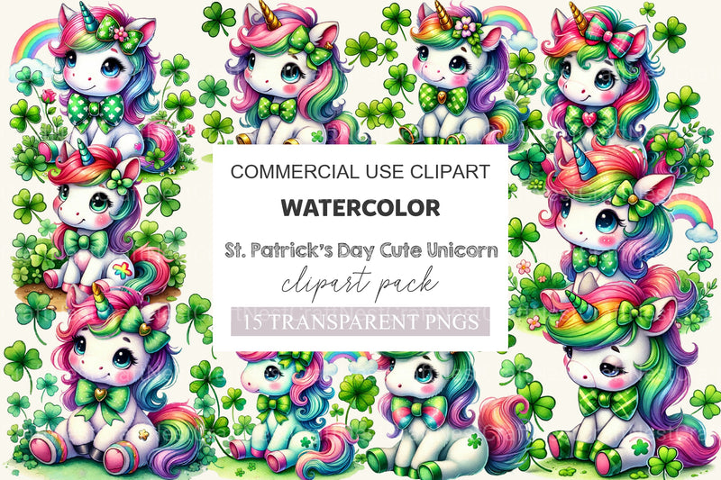 St Patrick's Day Cute Unicorn's Clipart Bundle - CraftNest - Digital Crafting and Art