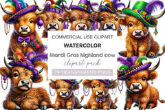 Mardi Gras Highland Cow Clipart Bundle 2 - CraftNest - Digital Crafting and Art