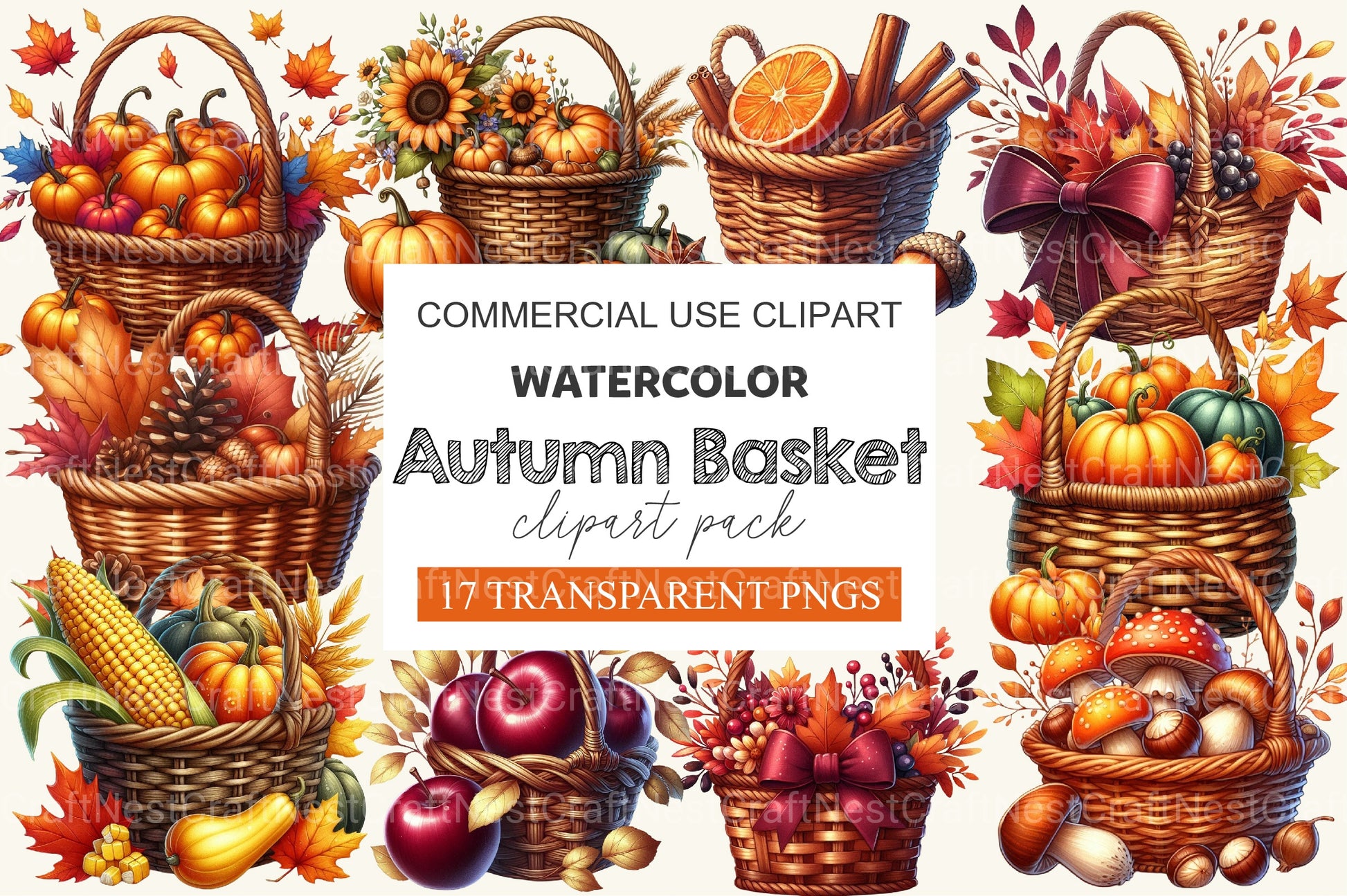 Autumn Basket Clipart Bundle - CraftNest - Digital Crafting and Art