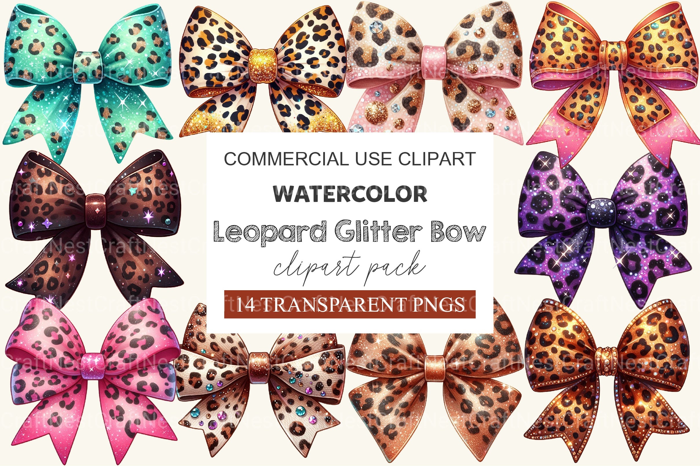 Leopard Glitter Bow Clipart Bundle 2 - CraftNest - Digital Crafting and Art