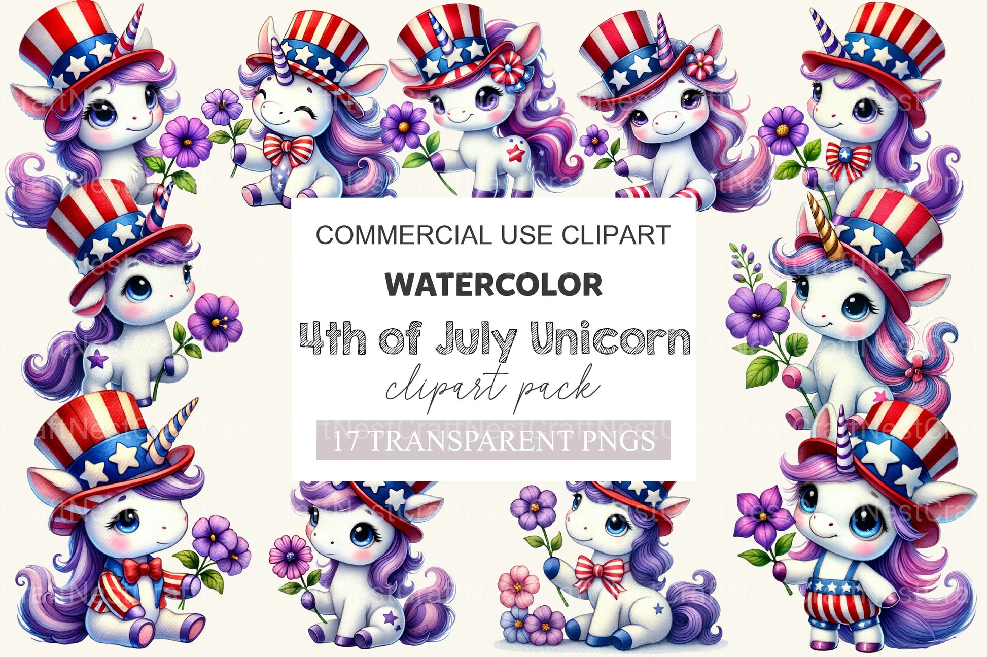 4th Of July Unicorn Clipart Bundle 2 - CraftNest - Digital Crafting and Art