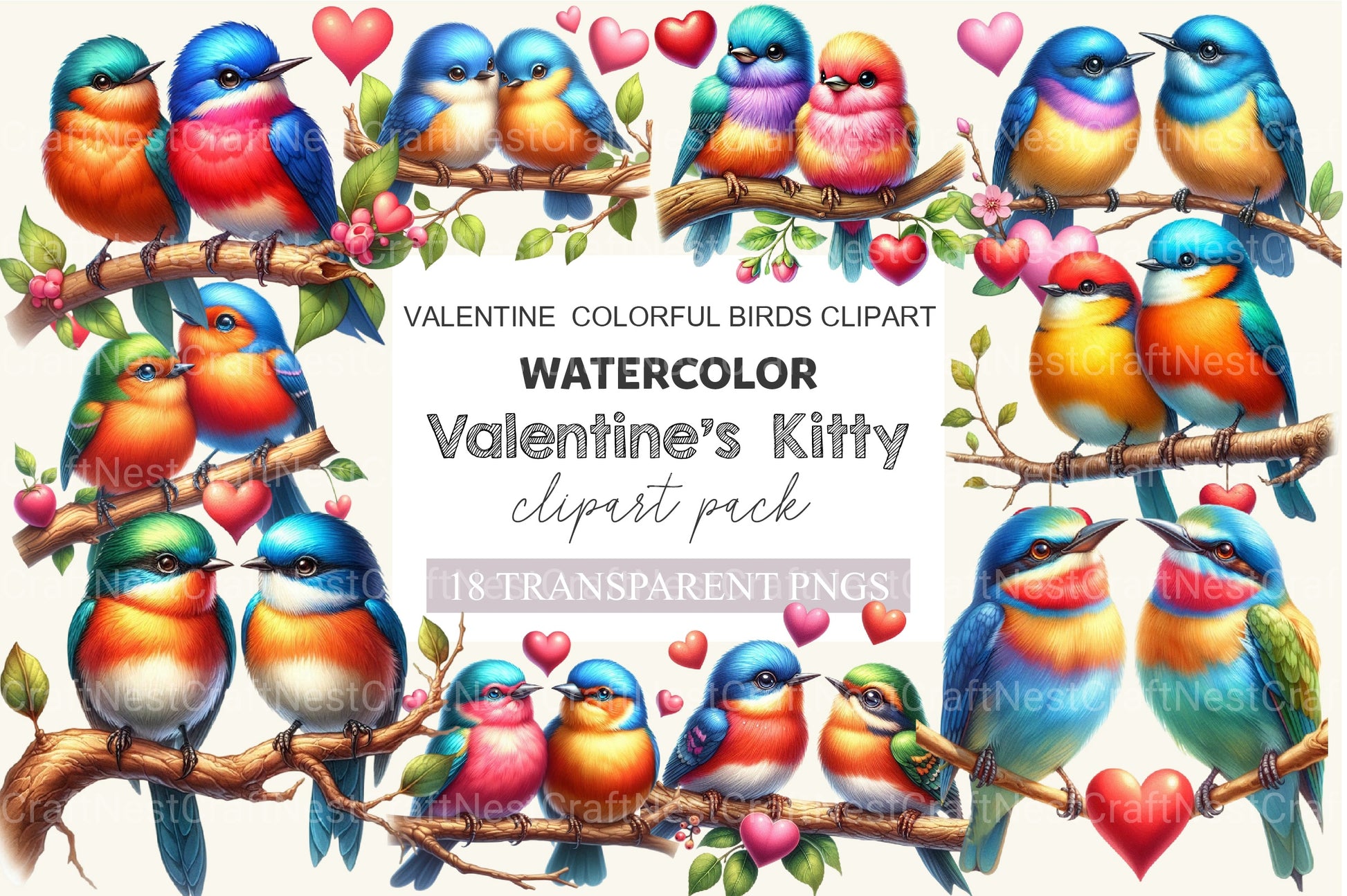 Valentine Colorful Birds Clipart Bundle - CraftNest - Digital Crafting and Art