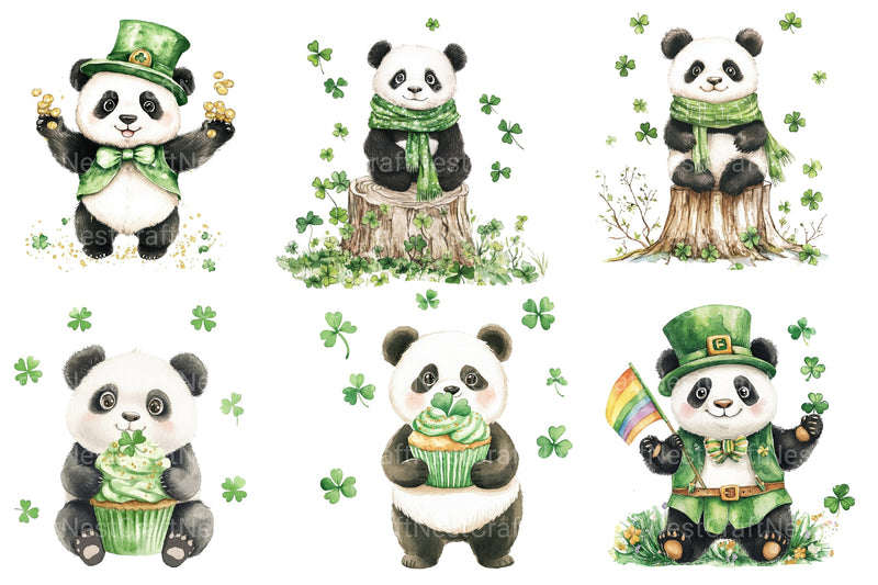 St Patrick's Day Cute Panda Clipart Bundle 2 - CraftNest - Digital Crafting and Art