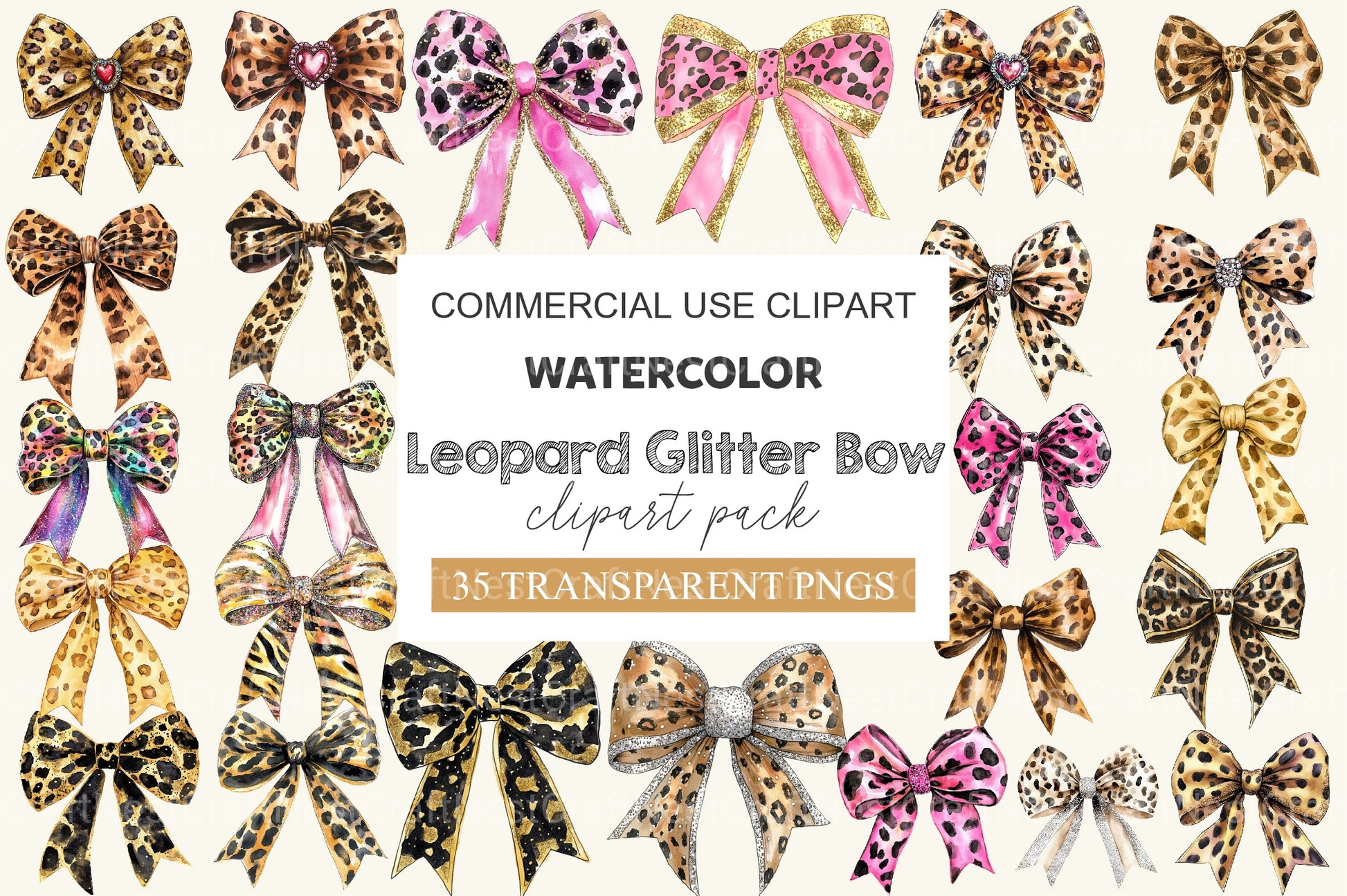 Leopard Glitter Bow Clipart Bundle 1 - CraftNest - Digital Crafting and Art
