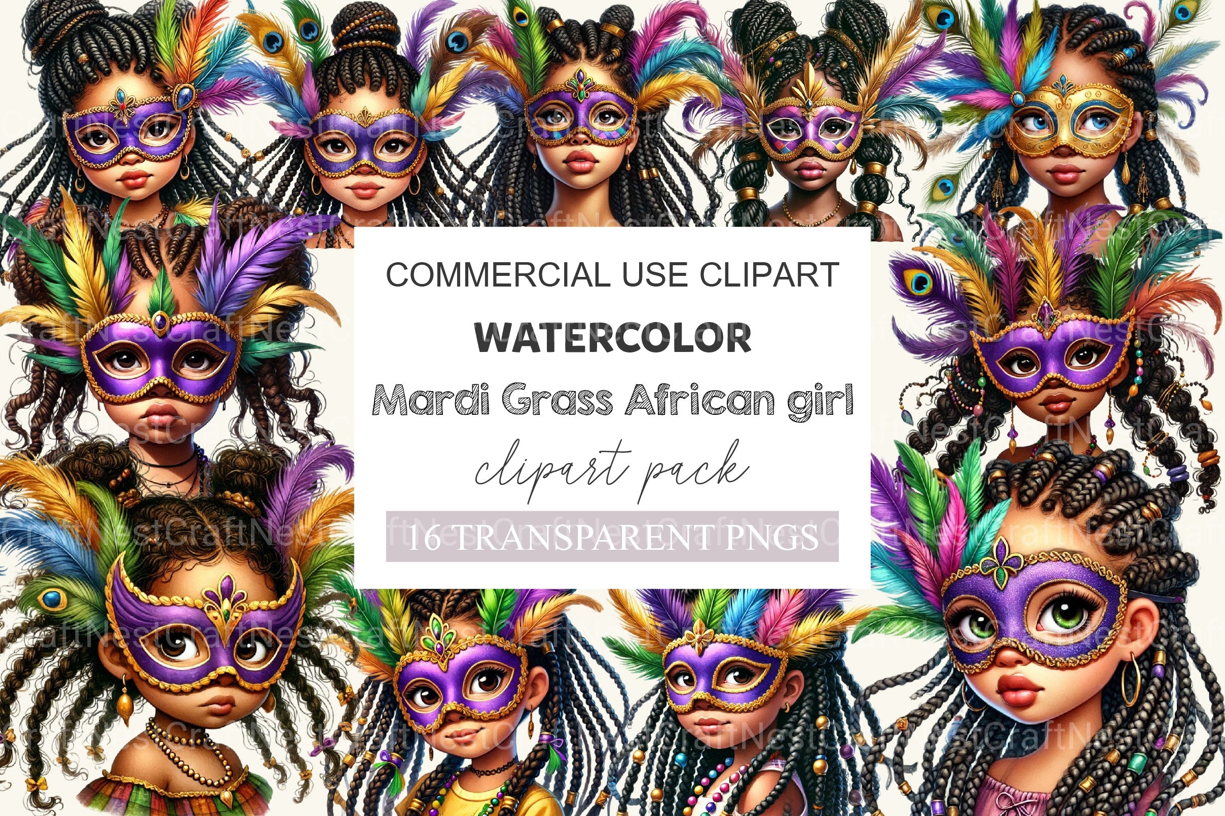 Mardi Gras African Girl Clipart Bundle - CraftNest - Digital Crafting and Art