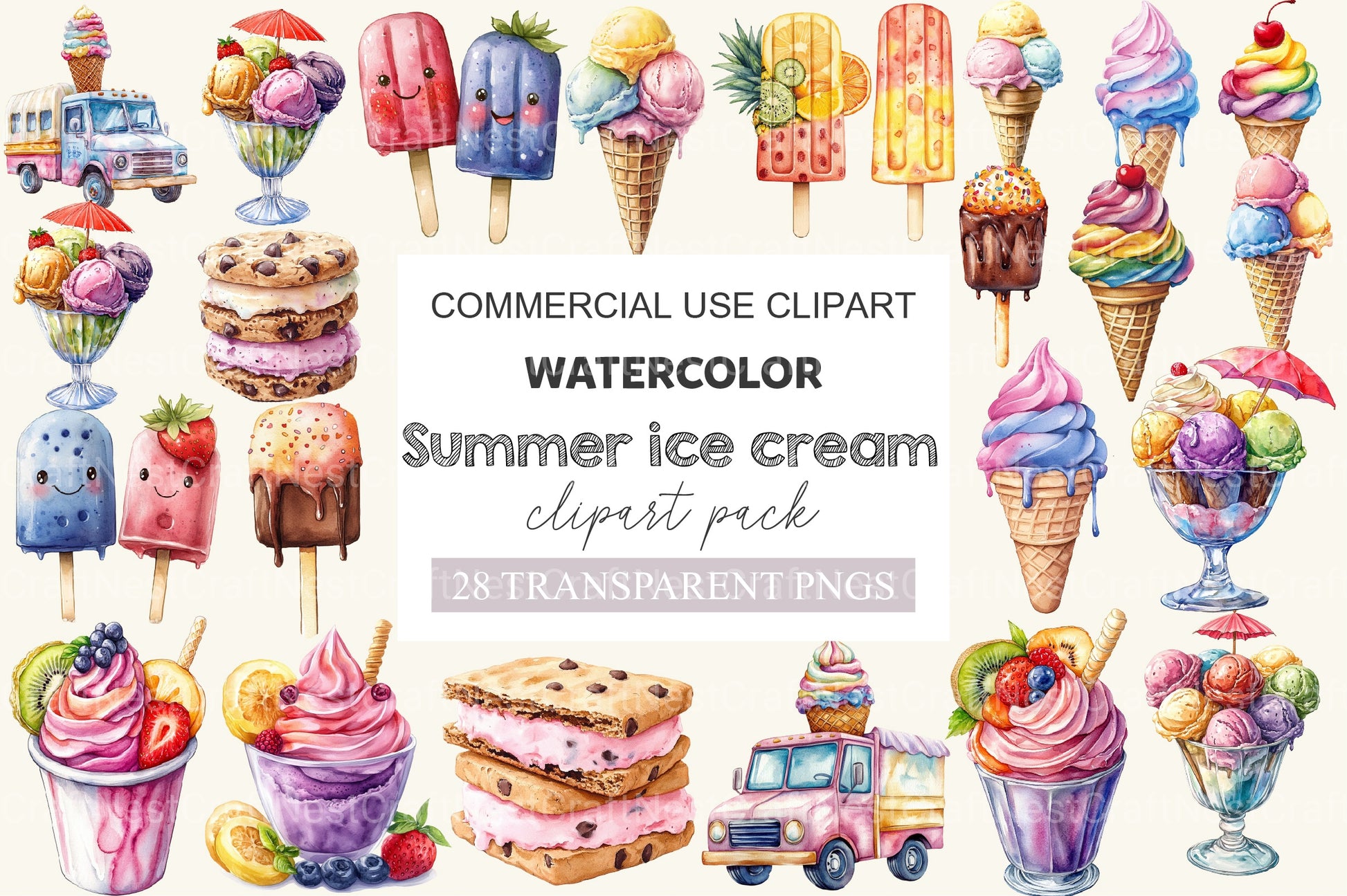 Summer Ice Cream Clipart Bundle 6 - CraftNest - Digital Crafting and Art