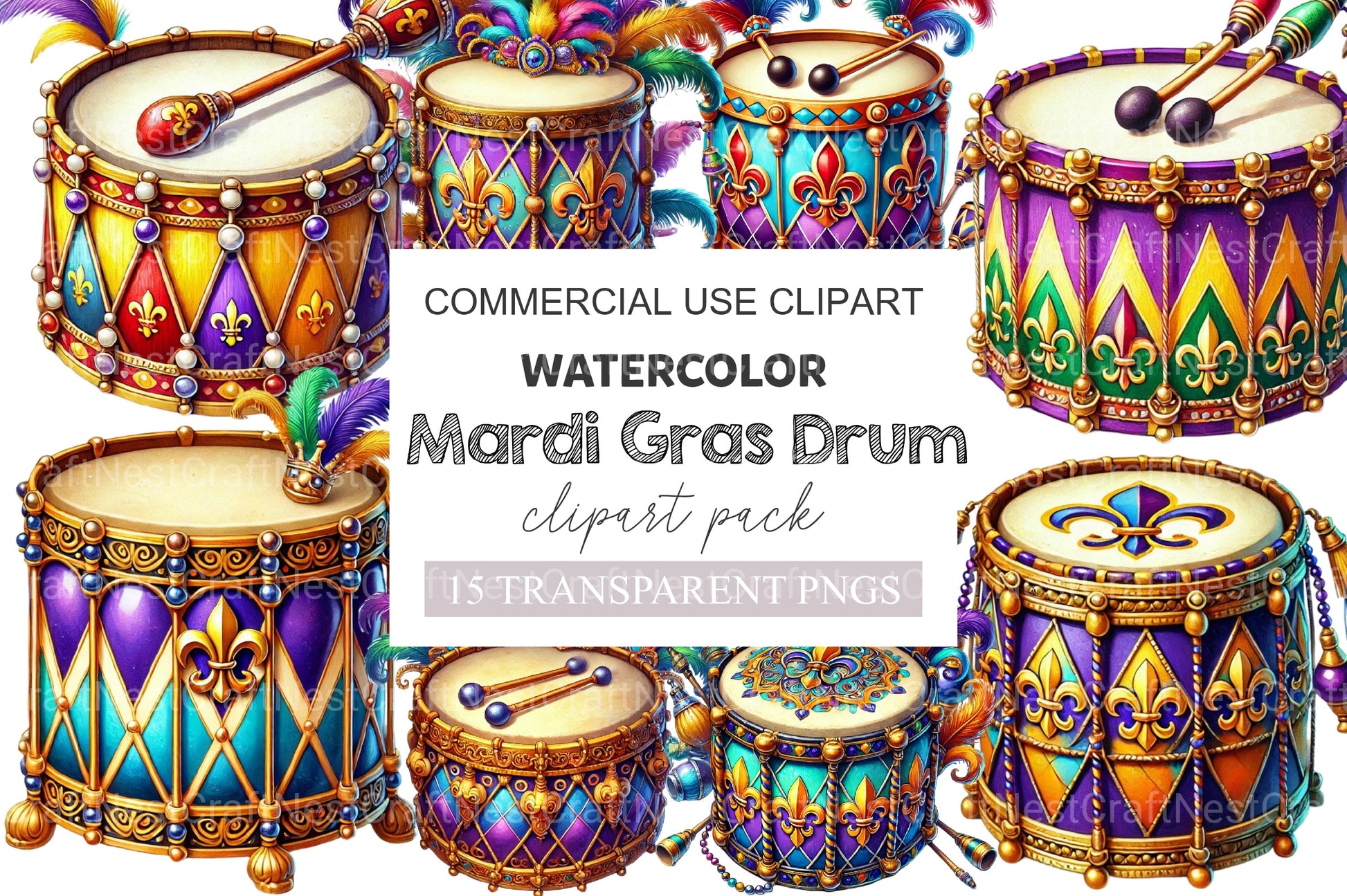 Mardi Gras Drum Clipart Bundle 2 - CraftNest - Digital Crafting and Art