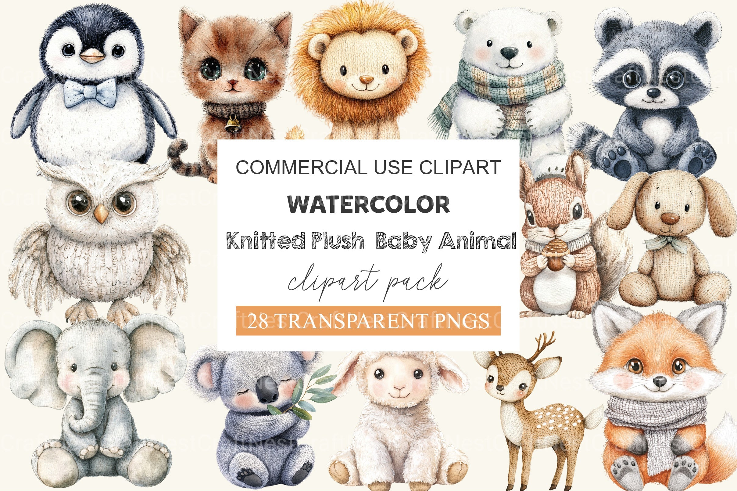 Vintage Knitted Plush Baby Animal Clipart Bundle - CraftNest - Digital Crafting and Art