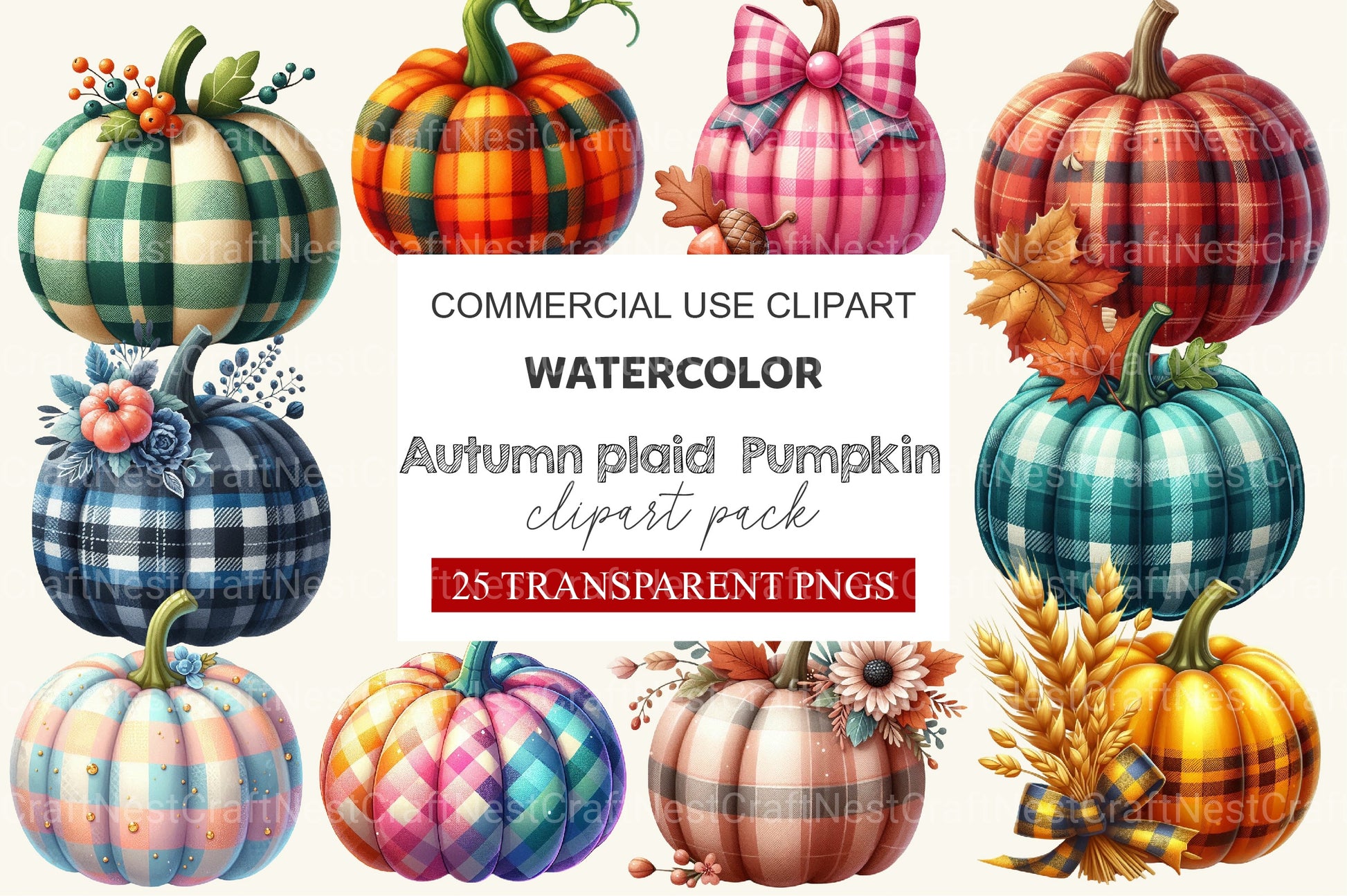 Autumn Plaid Pumpkin Clipart Bundle - CraftNest - Digital Crafting and Art