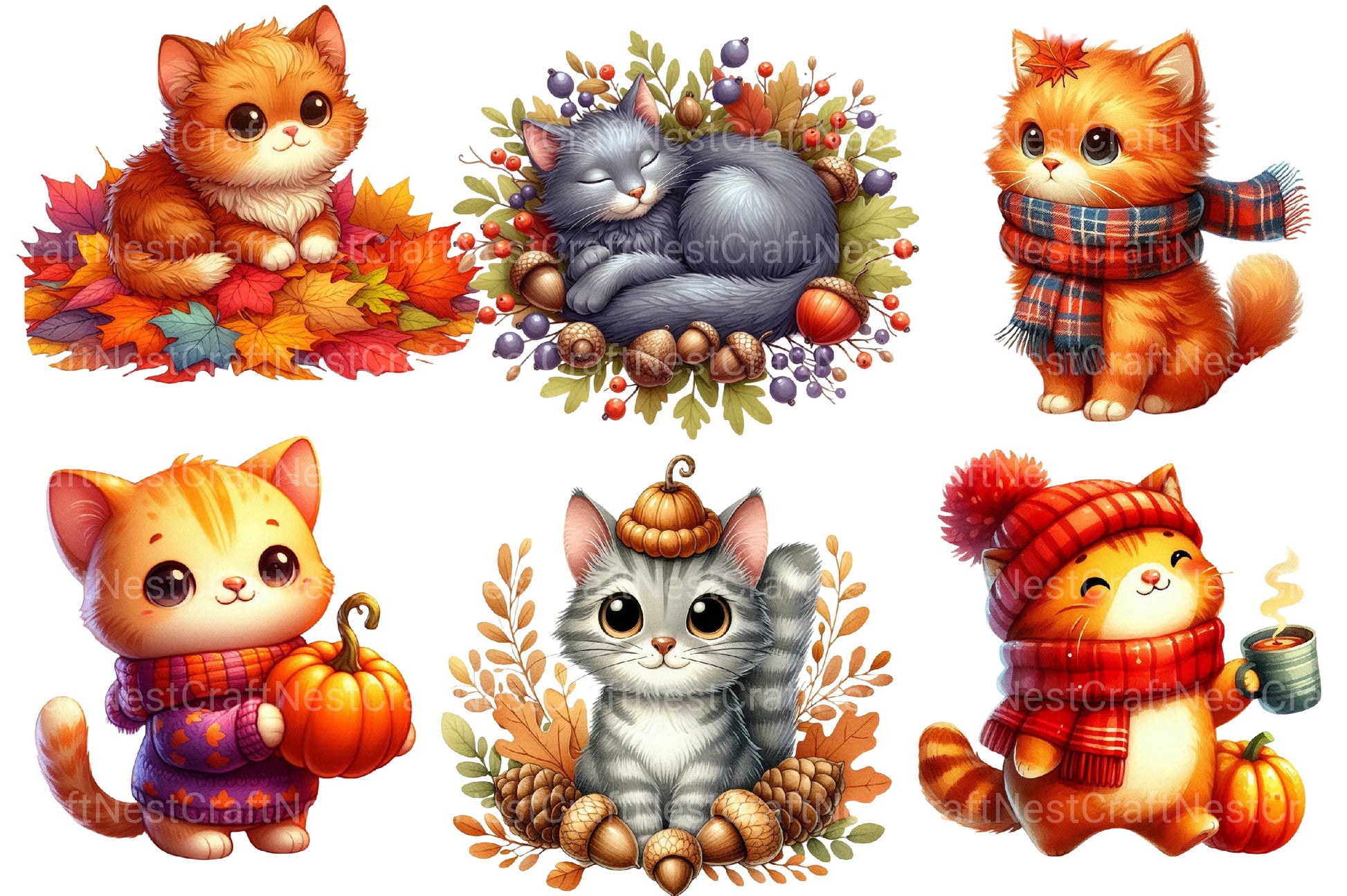 Autumn Cat Clipart Bundle 2 - CraftNest - Digital Crafting and Art