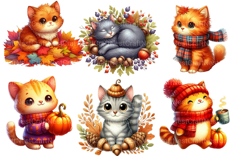 Autumn Cat Clipart Bundle 2 - CraftNest - Digital Crafting and Art