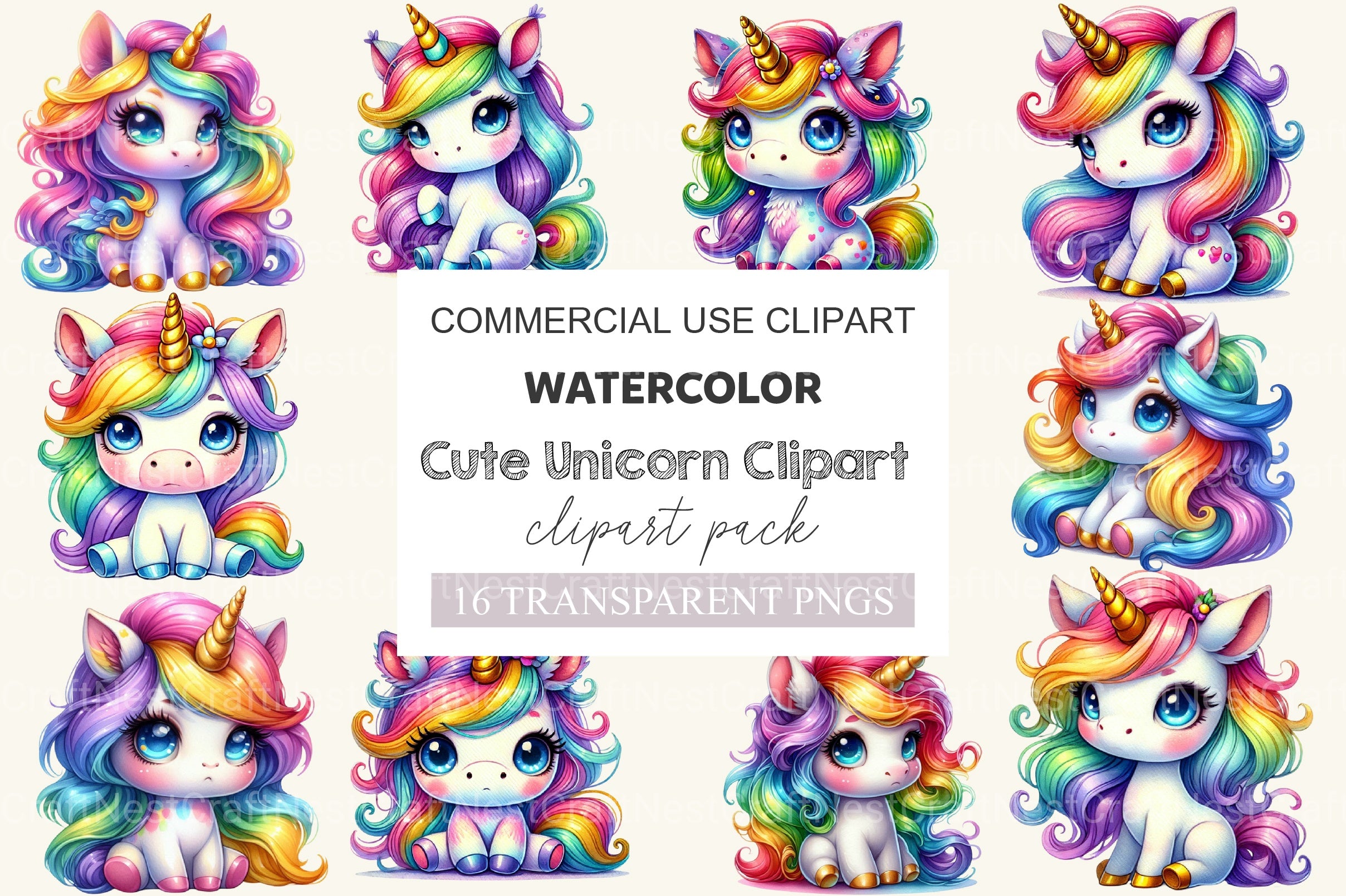 Cute Unicorn Clipart Bundle 8 - CraftNest - Digital Crafting and Art