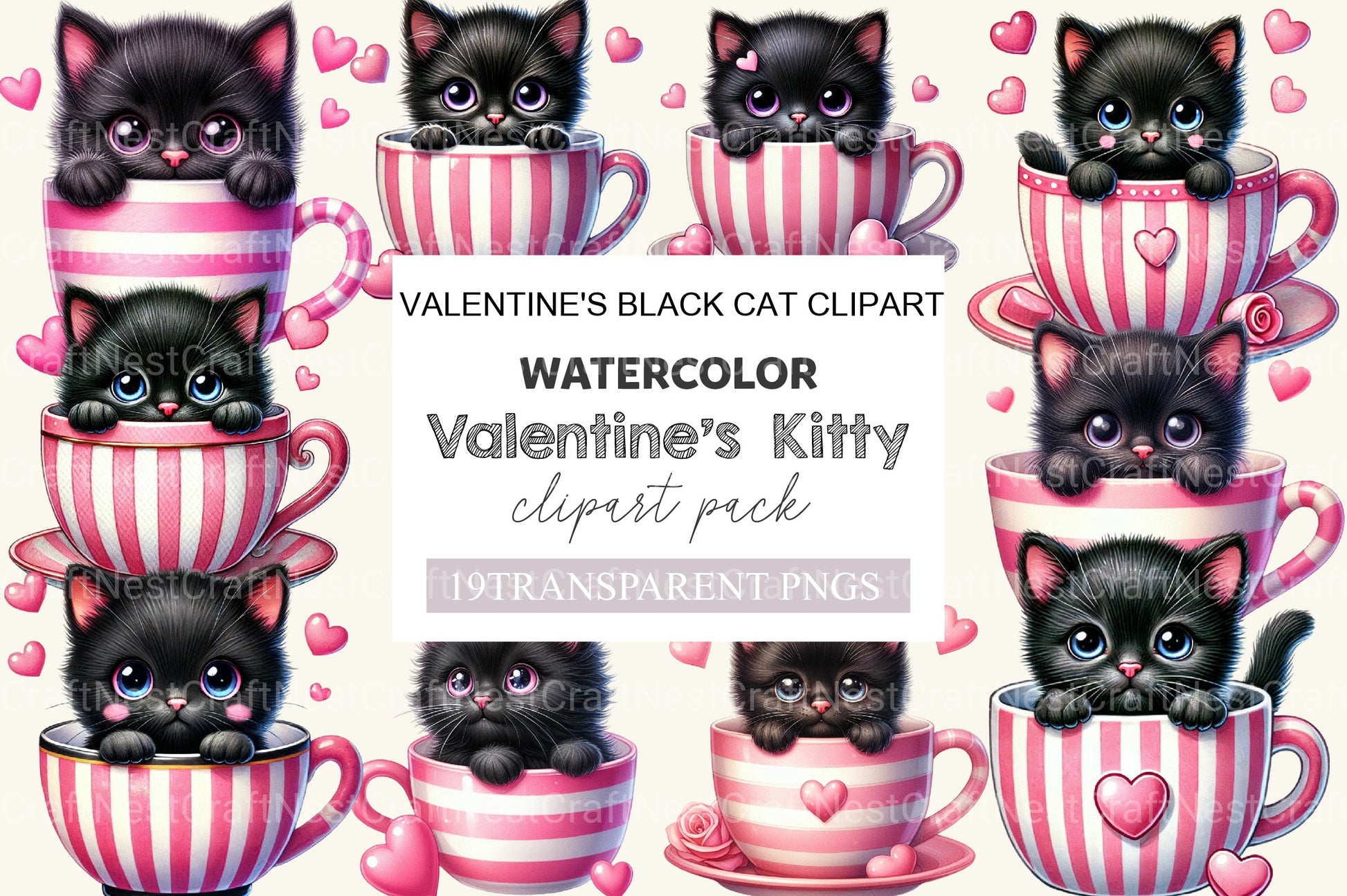 Valentine's Black Cat Clipart Bundle 1 - CraftNest - Digital Crafting and Art