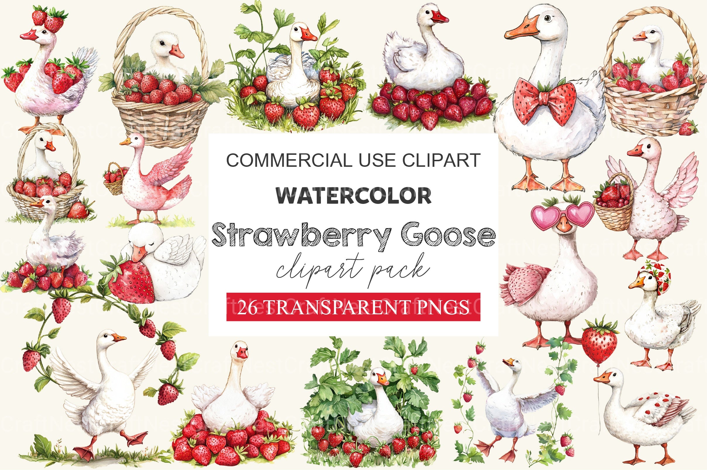 Strawberry Goose Clipart Bundle - CraftNest - Digital Crafting and Art