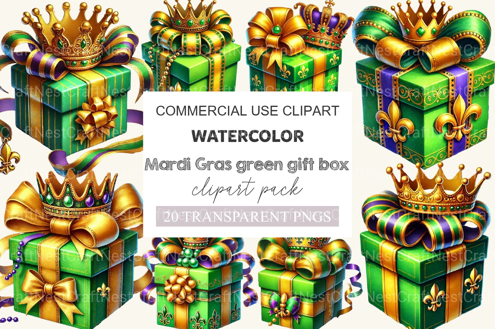 Mardi Gras Green Gift Box Clipart Bundle - CraftNest - Digital Crafting and Art