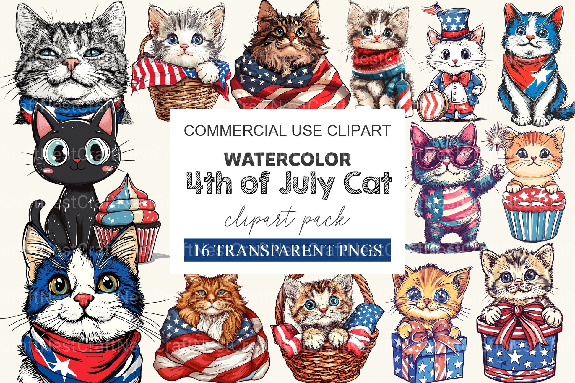 4th Of July Cat Clipart Bundle 2 - CraftNest - Digital Crafting and Art