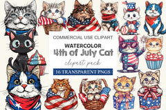 4th Of July Cat Clipart Bundle 2 - CraftNest - Digital Crafting and Art