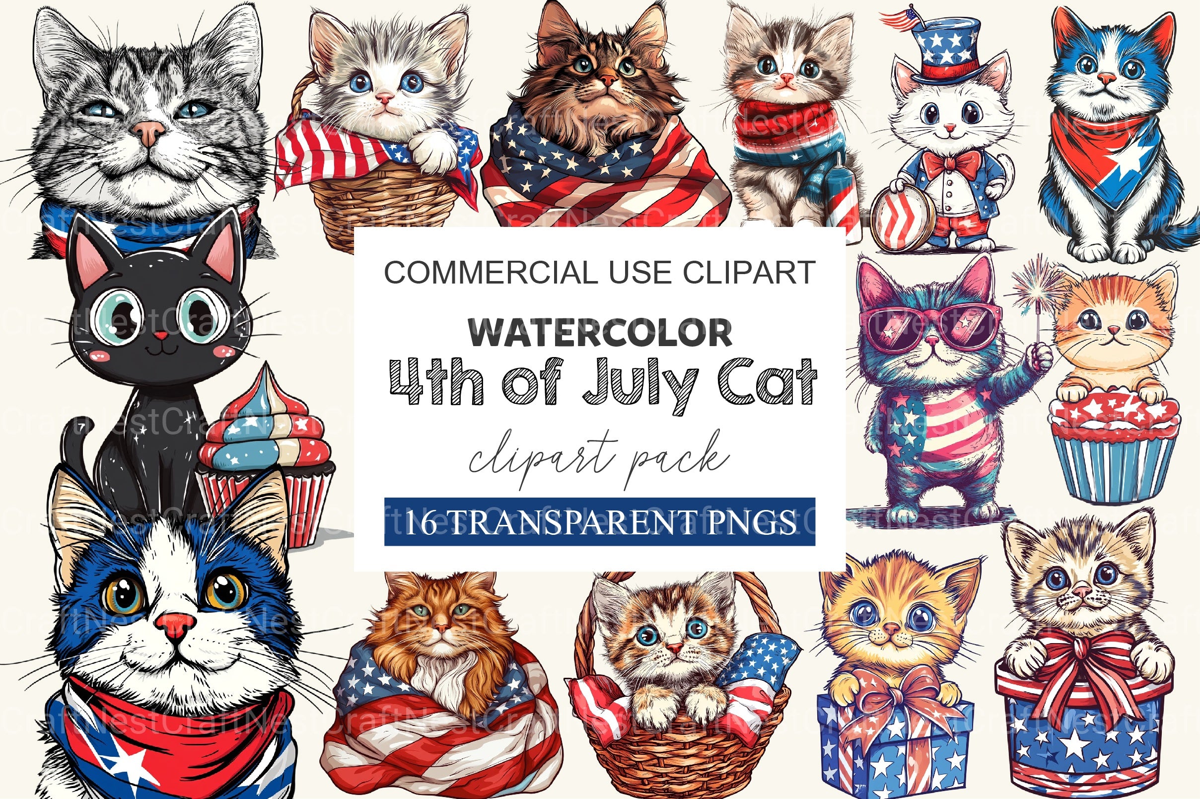4th Of July Cat Clipart Bundle 2 - CraftNest - Digital Crafting and Art