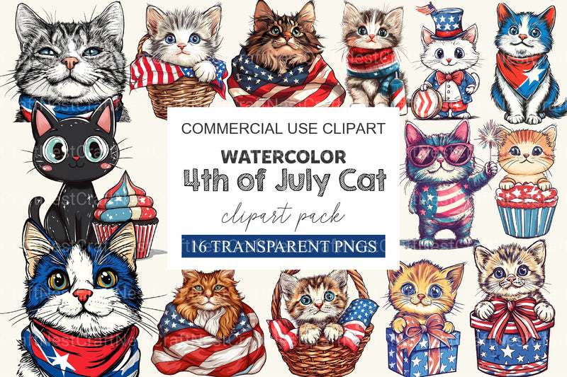 4th Of July Cat Clipart Bundle 2 - CraftNest - Digital Crafting and Art