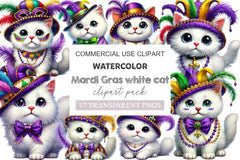 Mardi Gras White Cat Clipart Bundle - CraftNest - Digital Crafting and Art