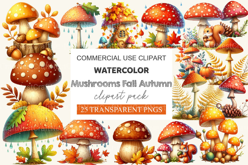 Mushrooms Fall Autumn Clipart Bundle 2 - CraftNest - Digital Crafting and Art