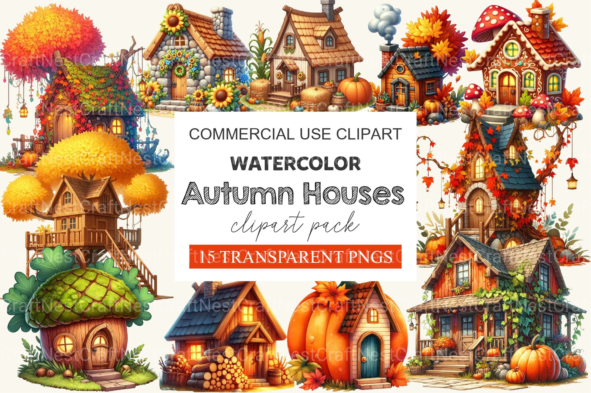 Autumn Houses Clipart Bundle - CraftNest - Digital Crafting and Art