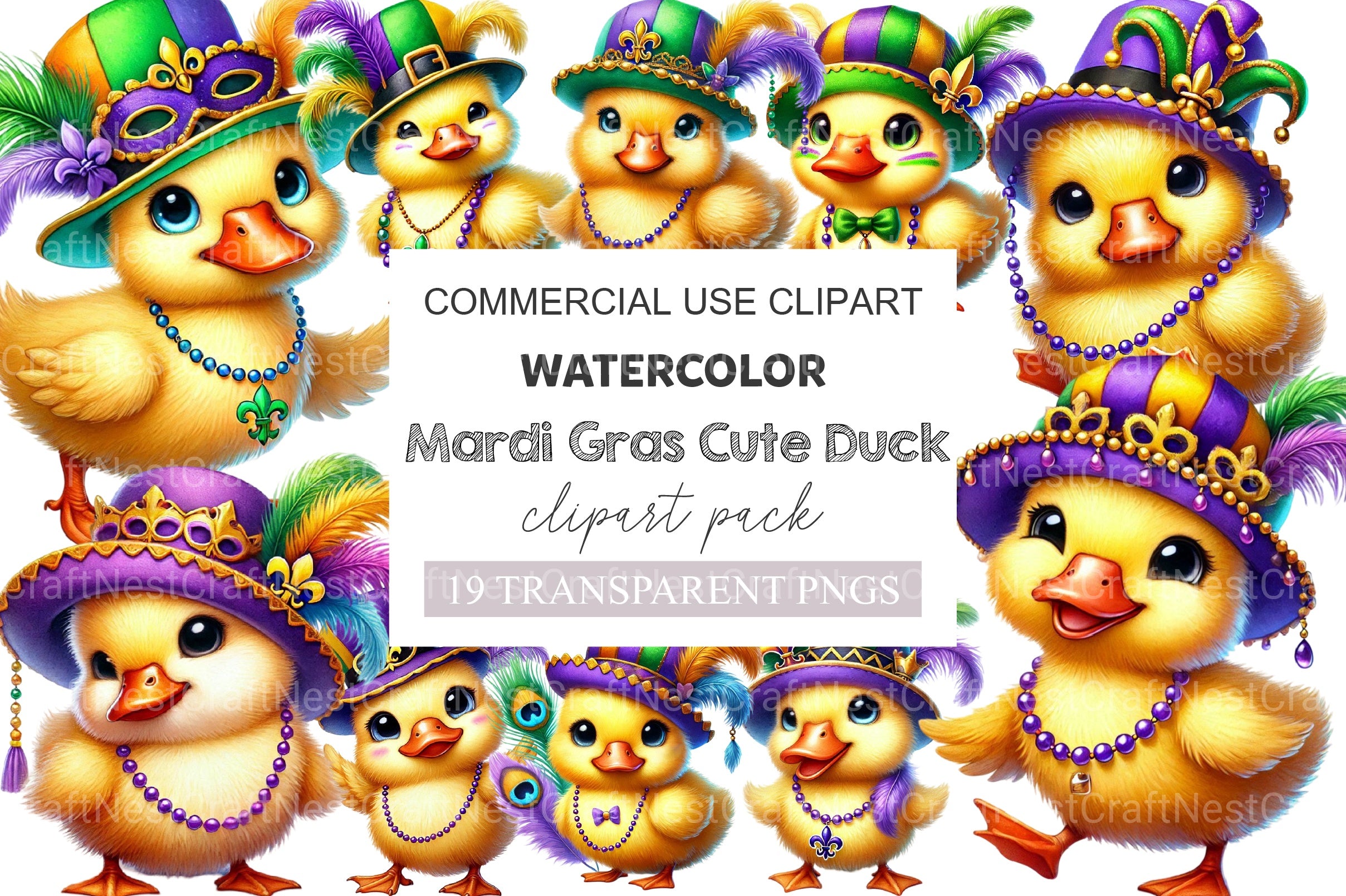 Mardi Gras Cute Duck Clipart Bundle - CraftNest - Digital Crafting and Art