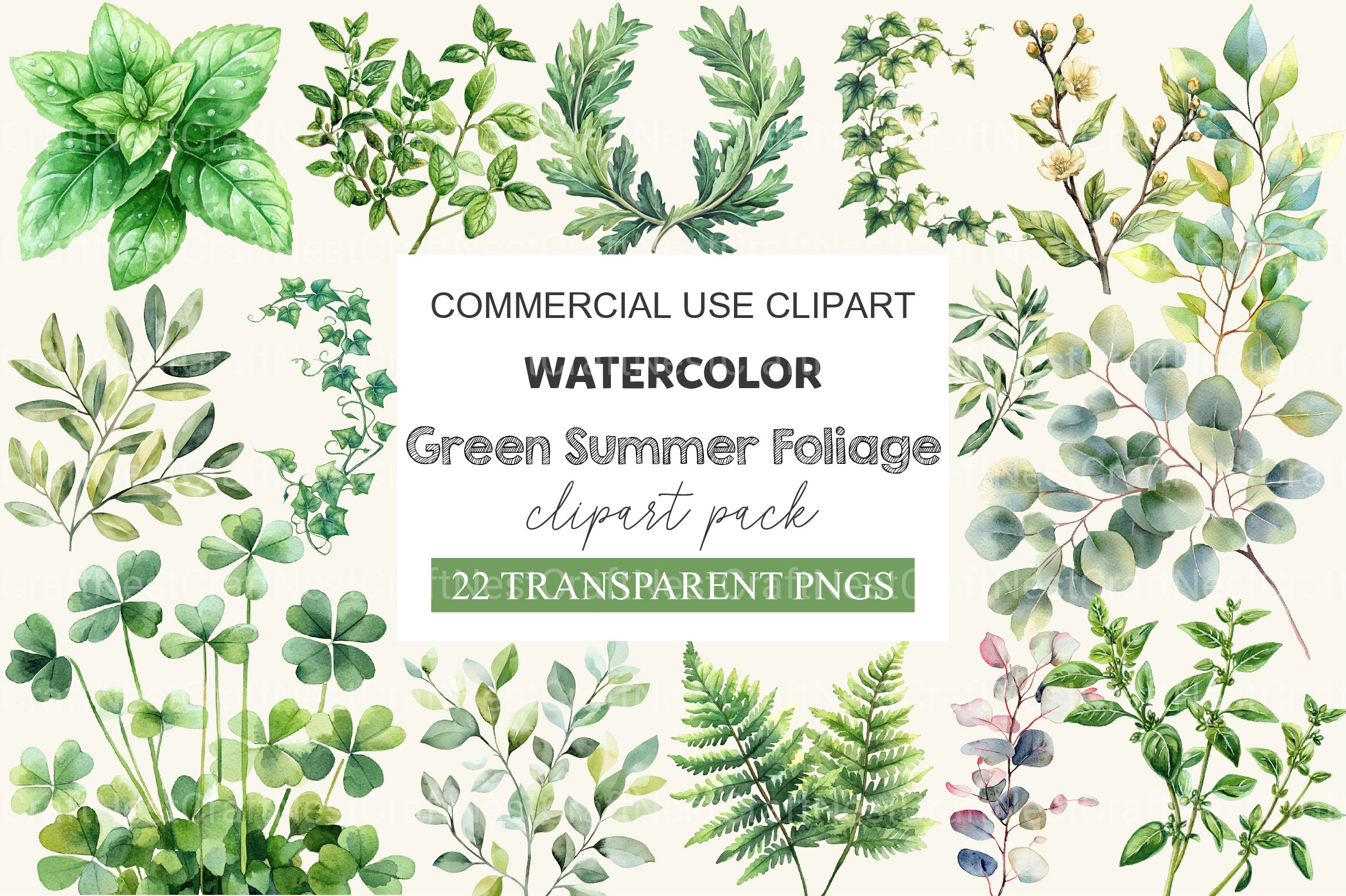 Green Summer Foliage Clipart Bundle - CraftNest - Digital Crafting and Art